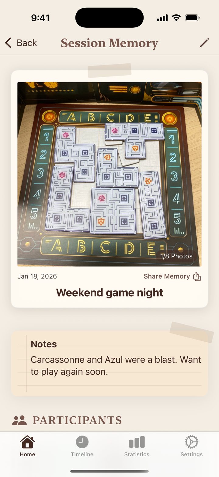 A game night memory with a photo and notes